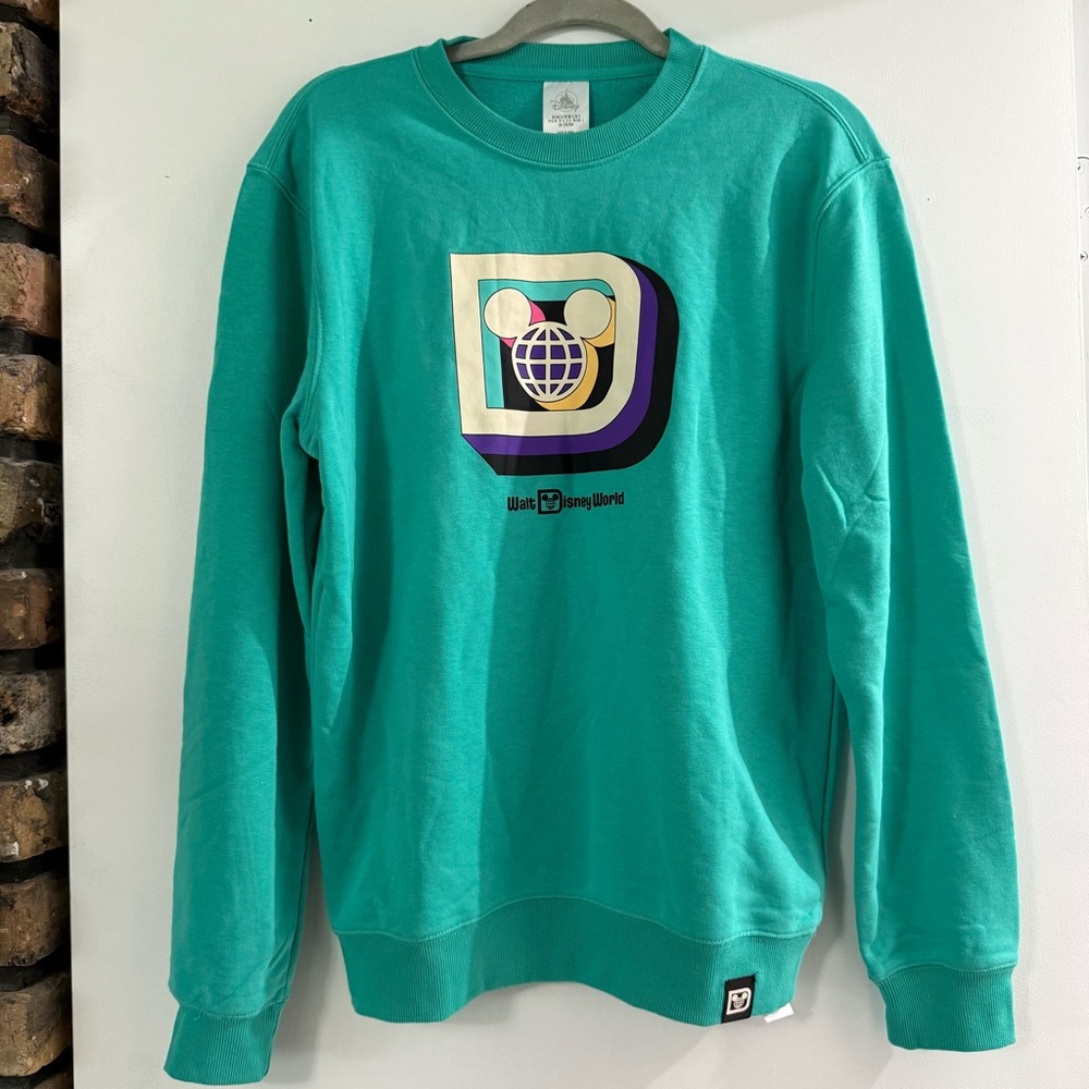 Disney Retro D Turquoise Crewneck Sweatshirt Parks Merch NWT Size Small - Picture 3 of 7